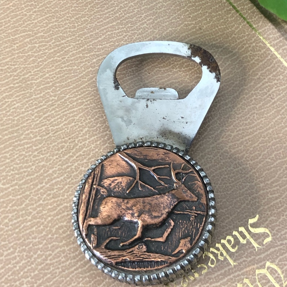 Vintage Canadian Souvenir Bottle Opener – Maple Leaf & Elk / Deer Motif
